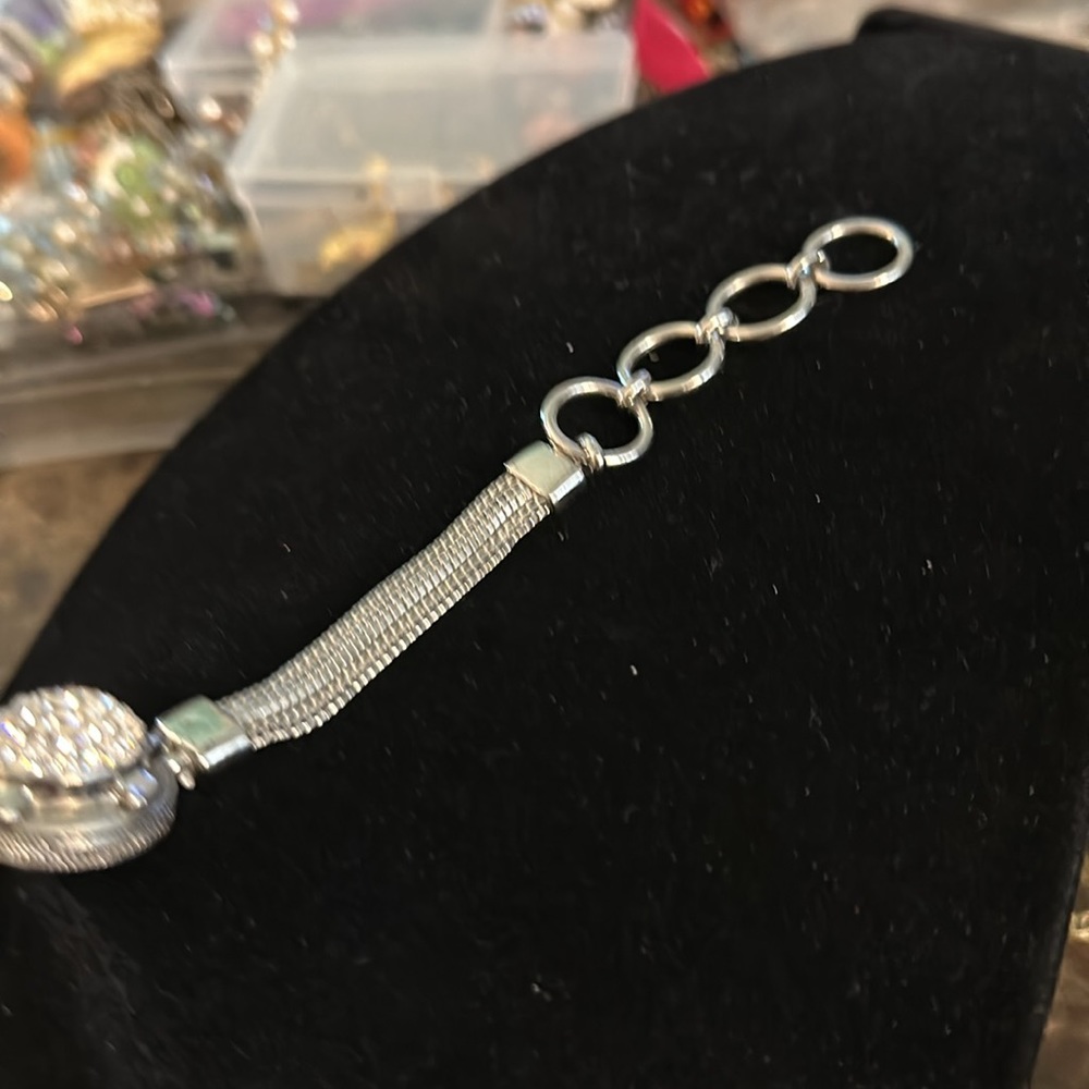 Crystal Silver Tone Turtle Toggle Adjustable Brac… - image 6